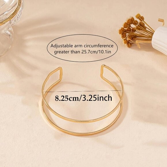 Gold Women Arm Cuff Bracelet Adjustable Layered Chic Jewelry - Picture 2 of 7